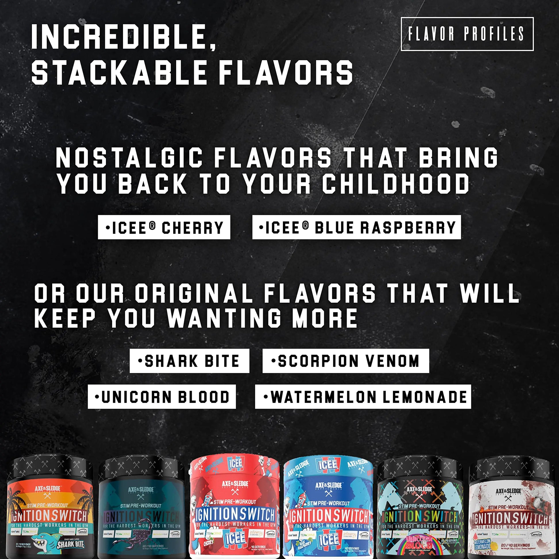 Ignition Switch Pre-Workout with CarnoSyn, TeaCrine, Infinergy, and AgmaMax, Long Lasting Axe & Sledge