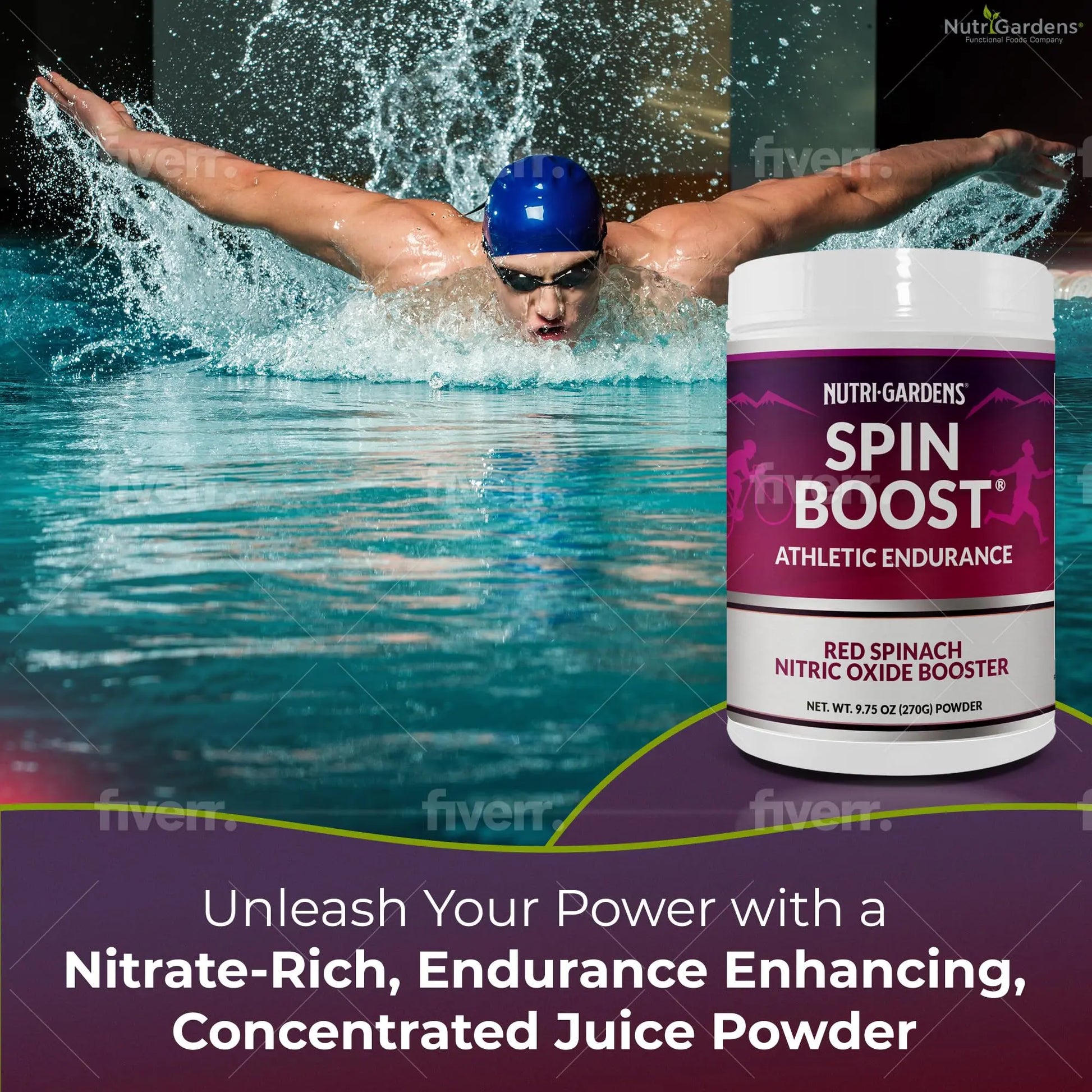 Nutrigardens Spin Boost Nitric Oxide Red Spinach Nitrate Pre-Workout Powder Concentrated Nutrigardens
