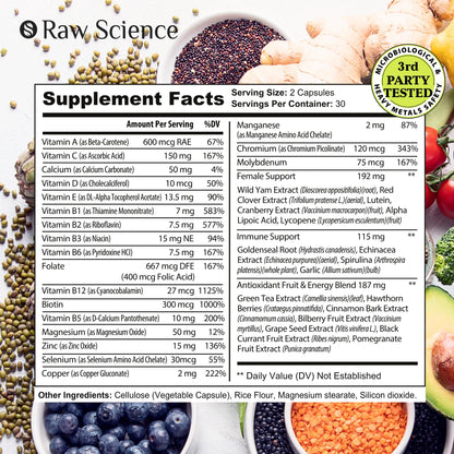 Womens Multivitamin - Energy & Immune Support Supplement - Womens Multi Vitamin A C D, Zinc S RAW SCIENCE