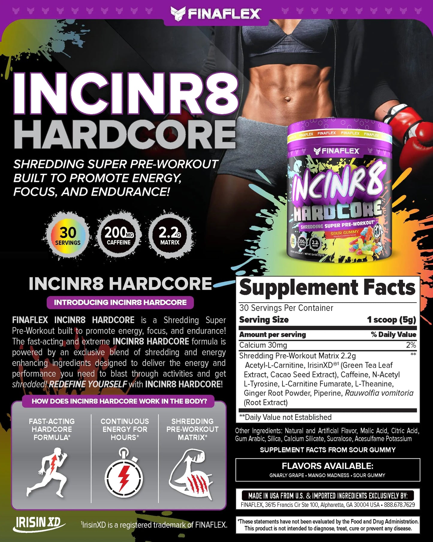 FINAFLEX INCINR8 Hardcore, Sour Gummy - 5.4 oz (30 Servings) - Energy, Focus & Endurance FINAFLEX
