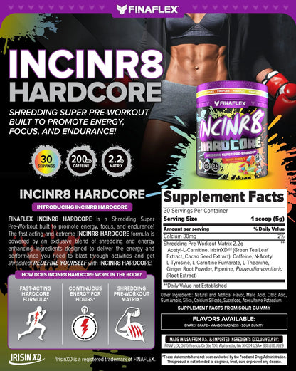 FINAFLEX INCINR8 Hardcore, Sour Gummy - 5.4 oz (30 Servings) - Energy, Focus & Endurance FINAFLEX
