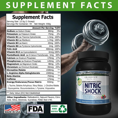 N Shock- Pre Workout Powder, x10 Strength, 44 Servings, (Fruit Punch) Boost Energy Grandview Natural Body Care