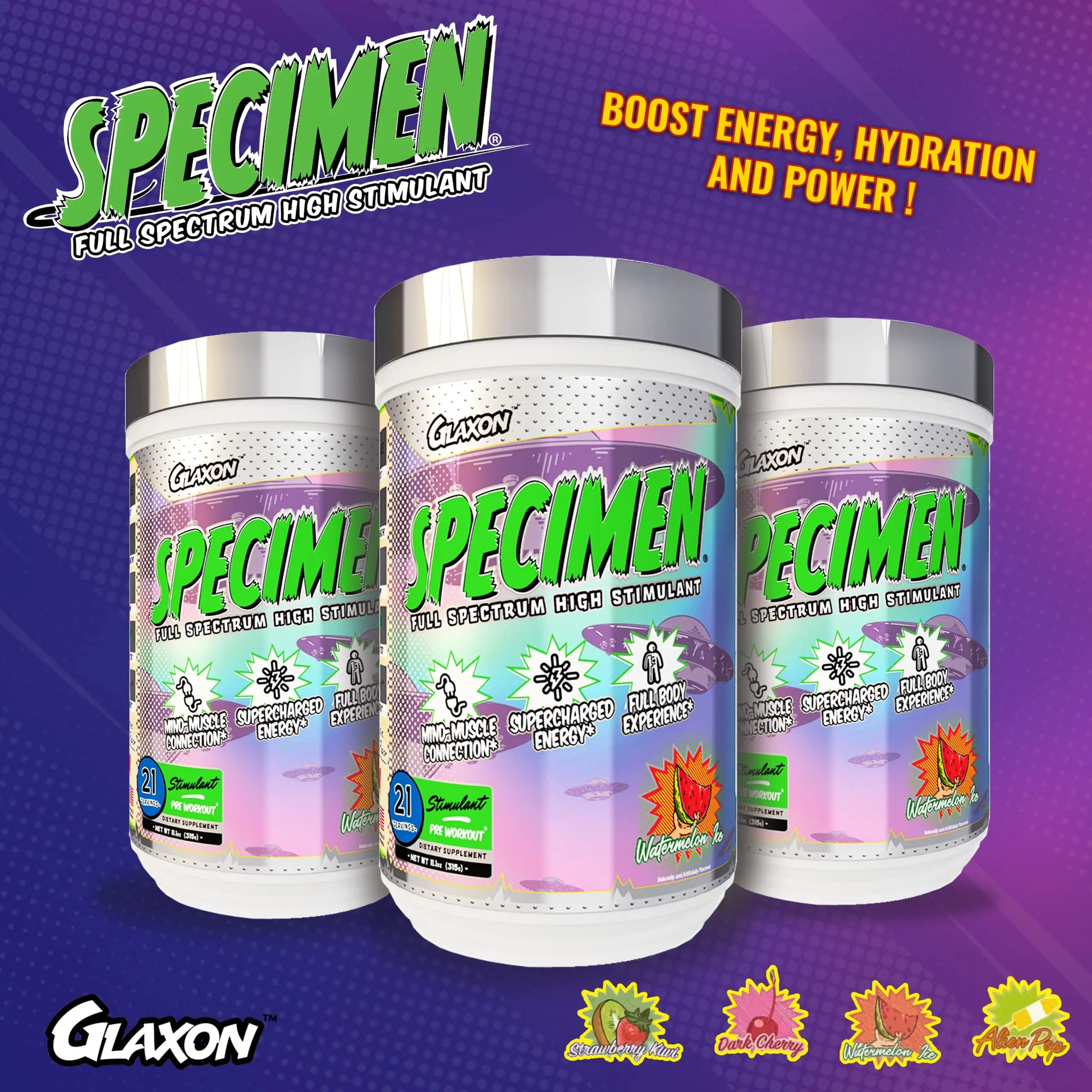 Glaxon Specimen High Stimulant Pre Workout Powder, Preworkout with 300mg Caffeine Glaxon