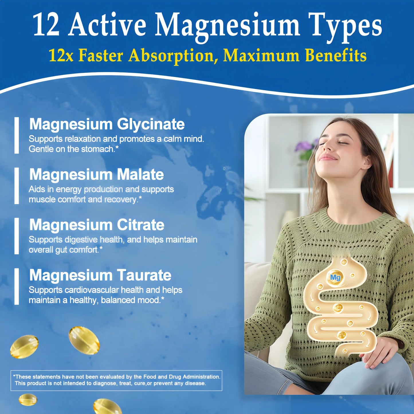 Magnesium Complex Softgels - 12-in-1 Magnesium Supplement with Glycinate,Citrate,Malate,Oxide,Taurate - High Absorption Magnesium Complex for Women & Men for Muscle, Heart, Sleep, Bone, Nerve Support JINGYAT buy supplements Au