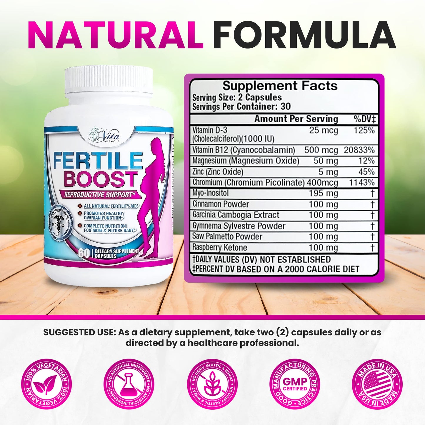 Inositol Capsules Myo-Inositol Fertility Supplements for Women Conception Prenatal Vitamins Vita Miracle