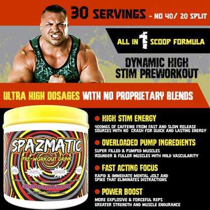 Spazmatic Pre-Workout Powder - 400mgs Caffeine - 6 Grams Pure Citrulline for Muscle TIM MURIELLO'S SPAZMATIC PRE-WORKOUT DRINK