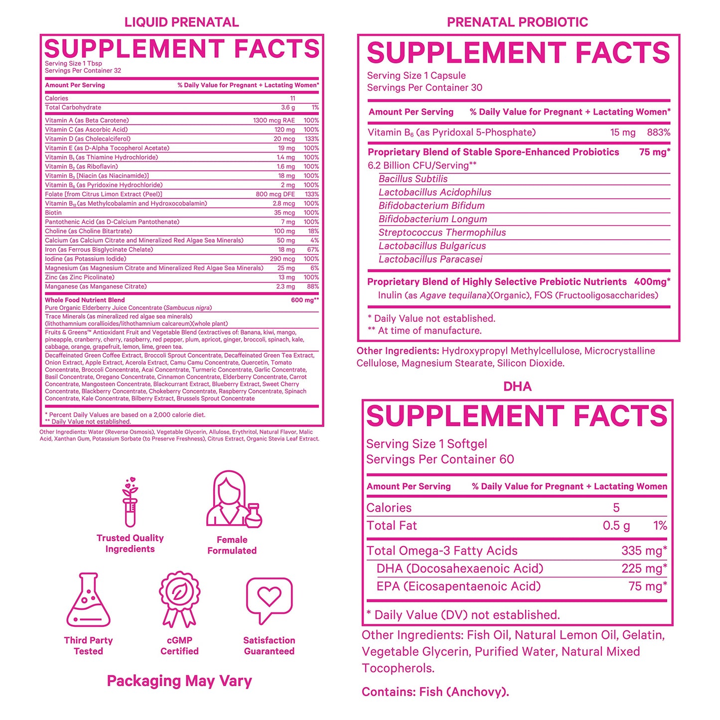 Pink Stork Liquid Prenatal Vitamin Bundle: Liquid Prenatal Vitamin with DHA and Folic Acid + Pro + DHA Pink Stork