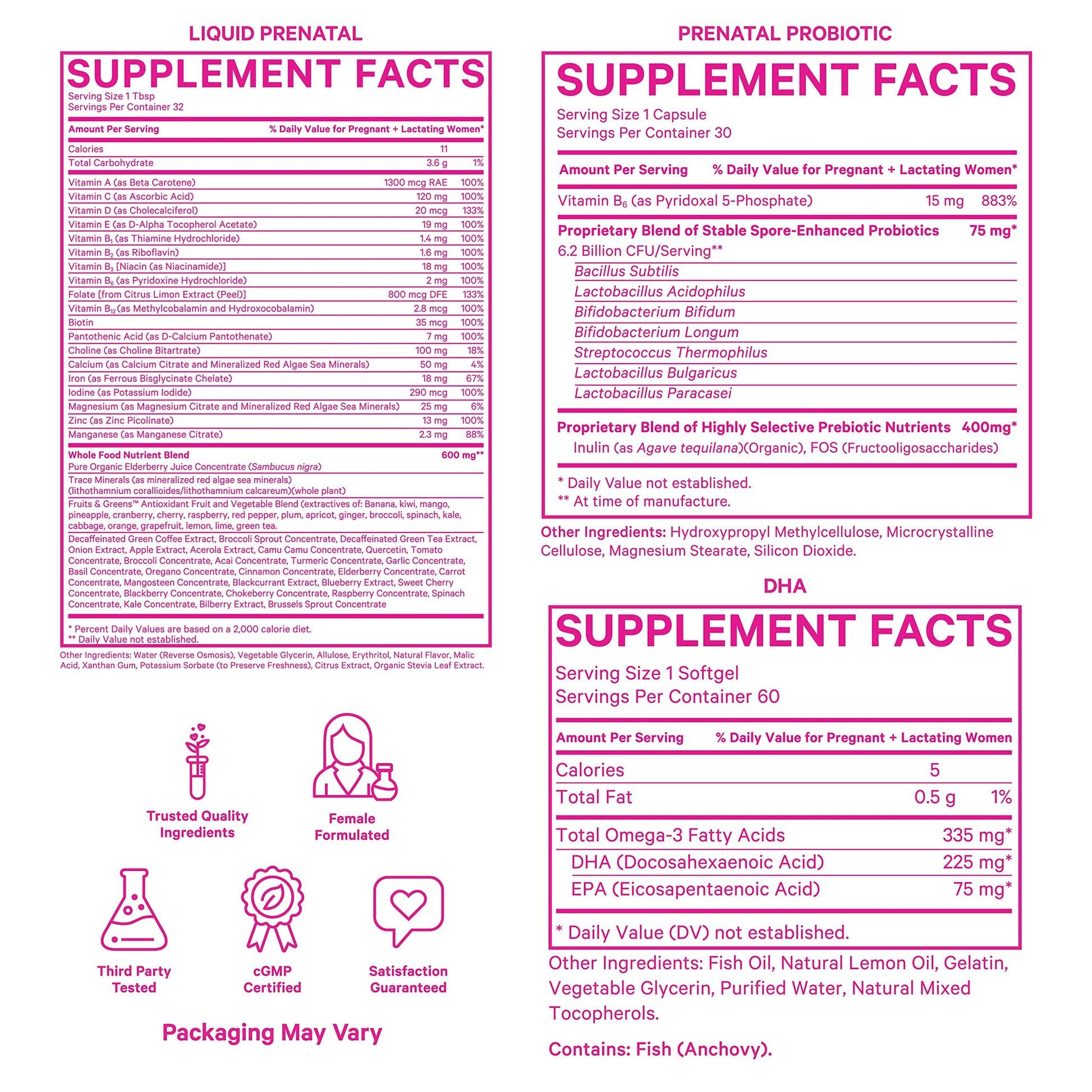 Pink Stork Liquid Prenatal Vitamin Bundle: Liquid Prenatal Vitamin with DHA and Folic Acid + Pro + DHA Pink Stork