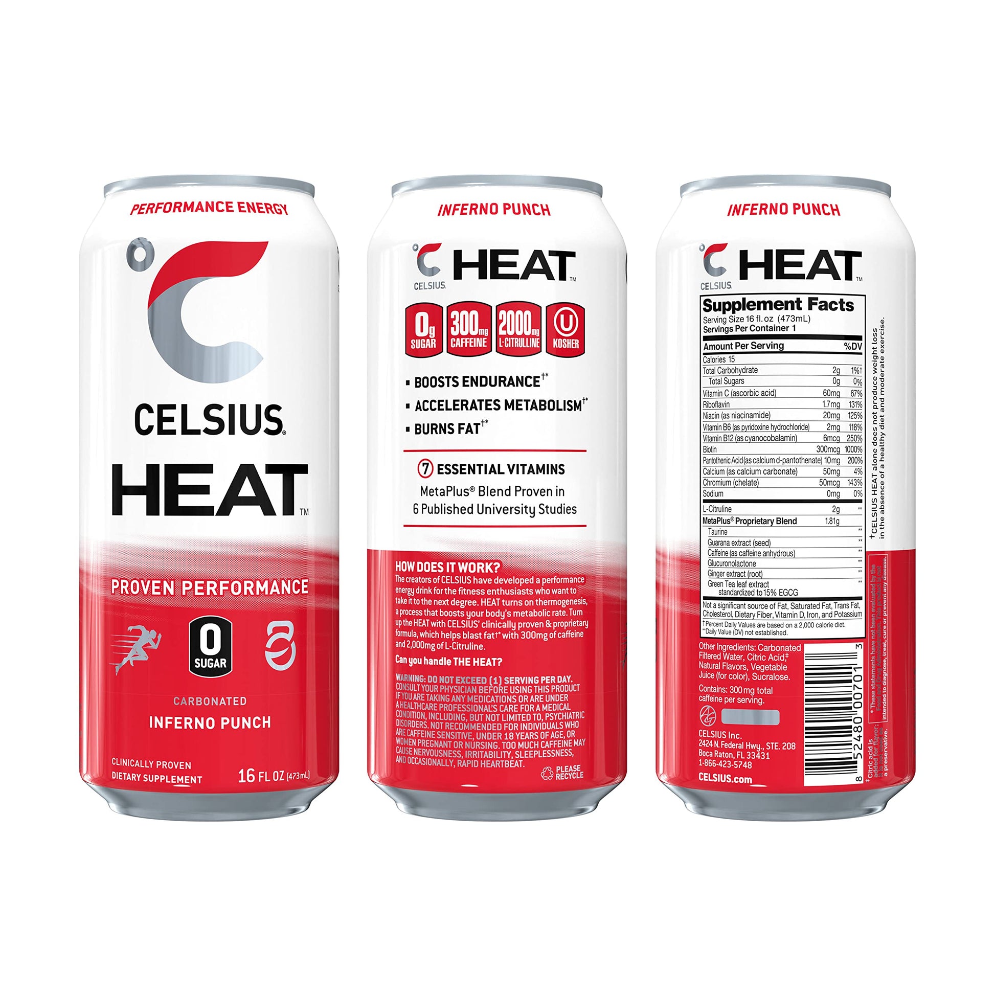 CELSIUS HEAT Inferno Punch Performance Energy Drink, Zero Sugar, 16oz. Can (Pack of 12) CELSIUSBuy Supplements Australia