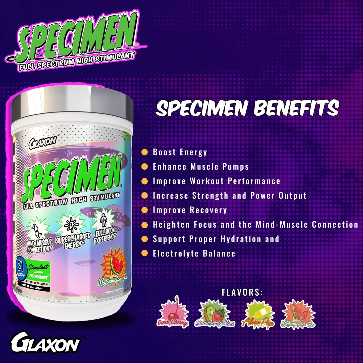 Glaxon Specimen High Stimulant Pre Workout Powder, Preworkout with 300mg Caffeine Glaxon