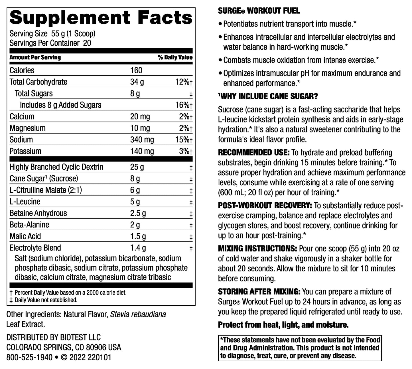Biotest Surge Workout Nutrition - 25 g Highly Branched Cyclic Dextrin, 6.5 g Citrulline Biotest