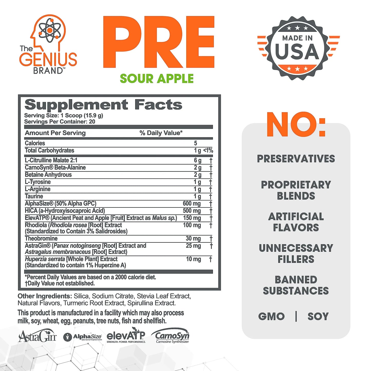 Genius Pre Workout Powder, Sour Apple, and Genius Micronized Creatine Monohydrate The Genius Brand