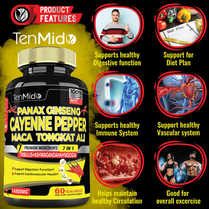 2 Packs 60 Caps 14800mg - Cayenne Pepper Supplements Extract Capsules - Tongkat Ali Tenmido