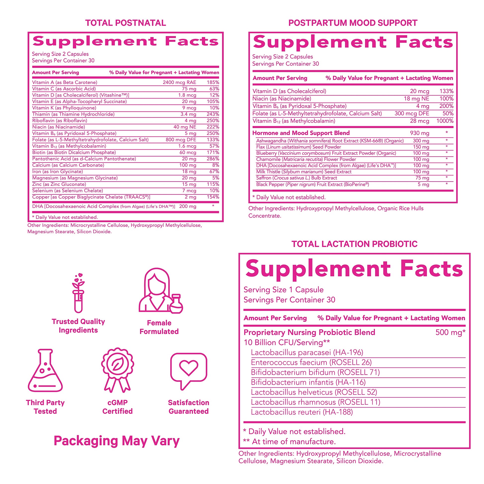 Pink Stork New Mom Necessities Bundle: Postnatal Vitamin with DHA and Folic Acid, Lactation Probiotic Pink Stork