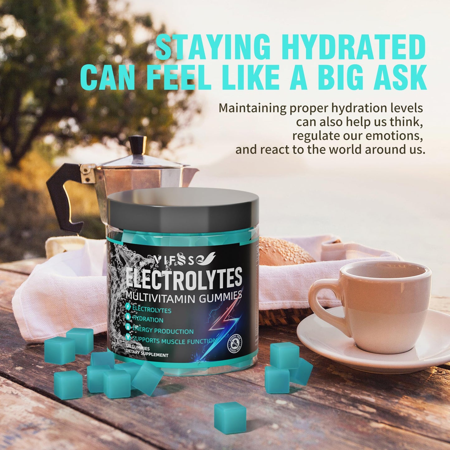 VIFSSG Electrolytes Gummies No Sugar, 120 Chewable Electrolyte Gummies with 6 Electrolytes for Runners and Endurance Sports, Refreshing Blue Raspberry, Hydration Electrolyte Chews, 1 Pack