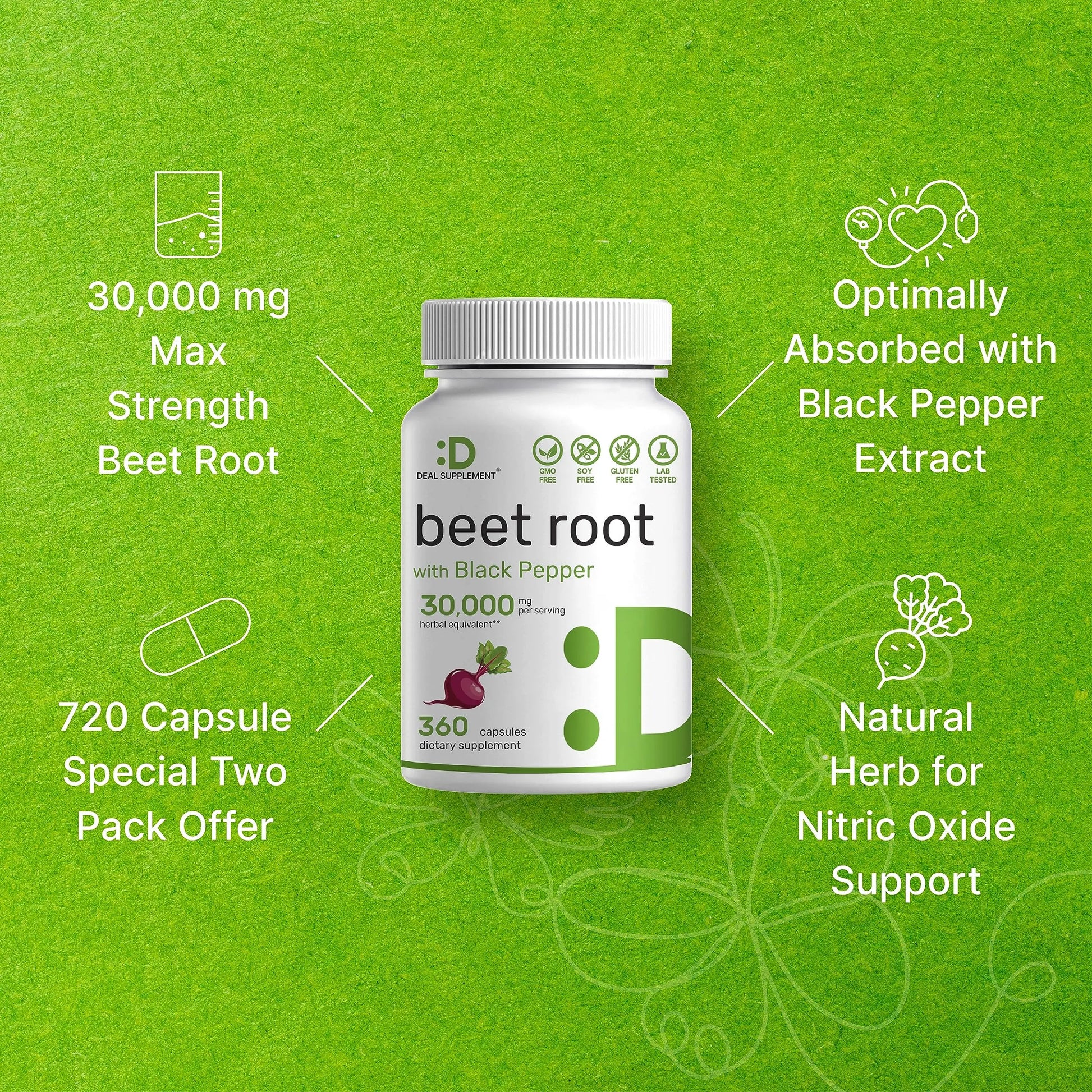 Two Pack Beet Root Capsules 30000mg Per Serving, 720 Counts | with Black Pepper Extract Eagleshine Vitamins
